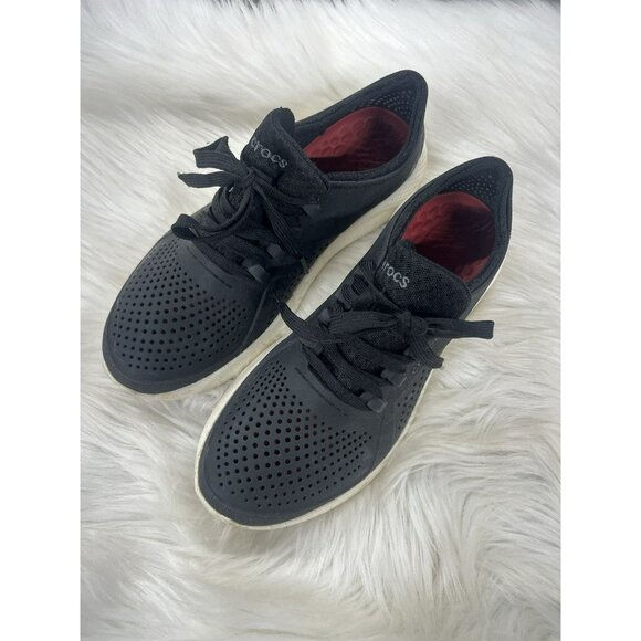 CROCS Pacer LiteRide Black Lace Up Tennis Shoe Women Size 9 - Picture 2 of 10